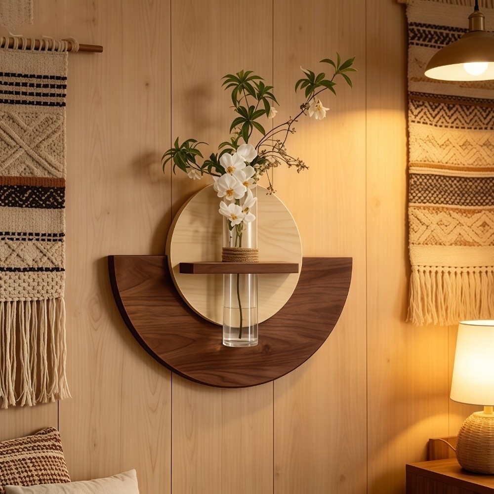 Flower Wall Panel - Prateleira de Parede Oval de Madeira
