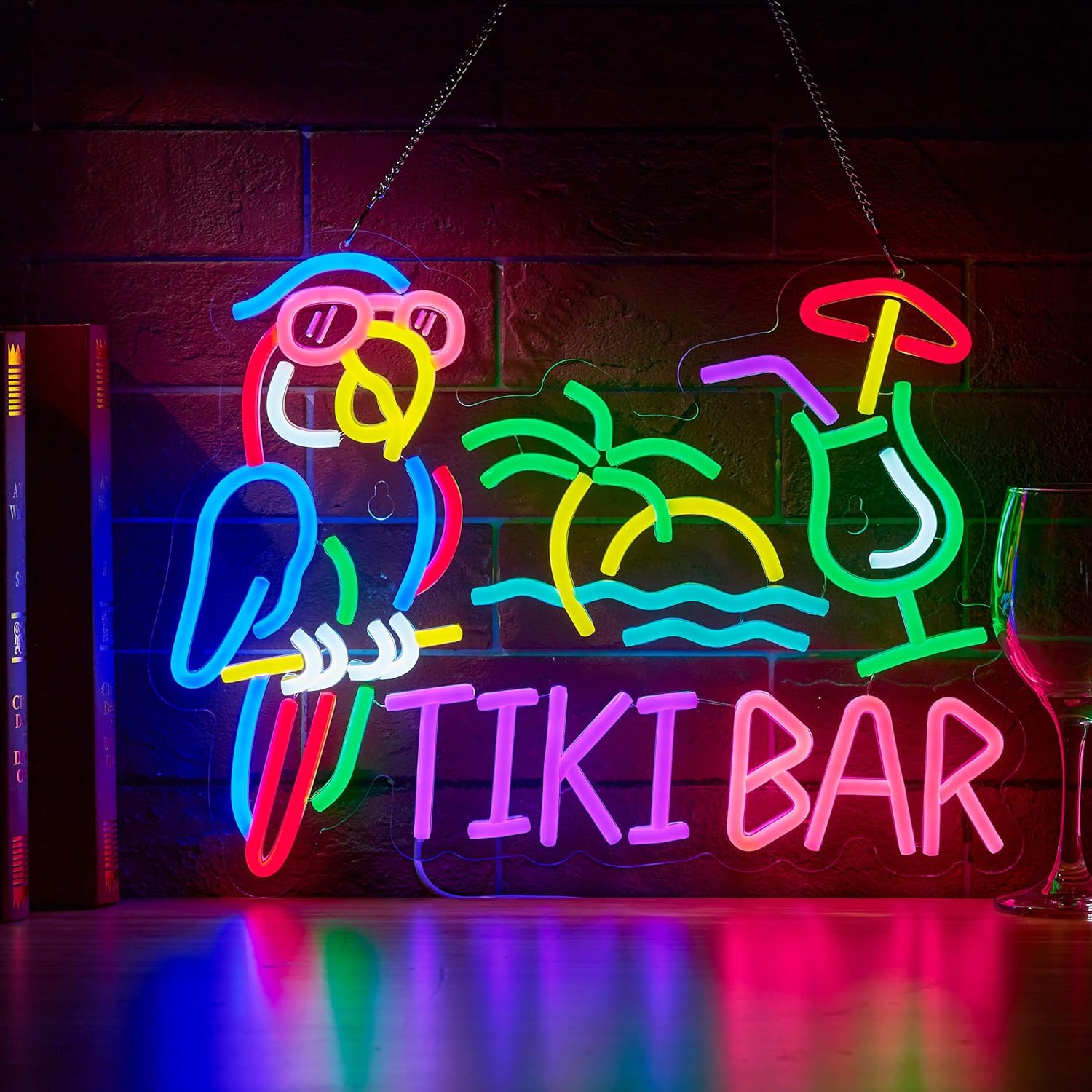 Neon Sign Party - Letreiro Neon Tiki Bar Papagaio e