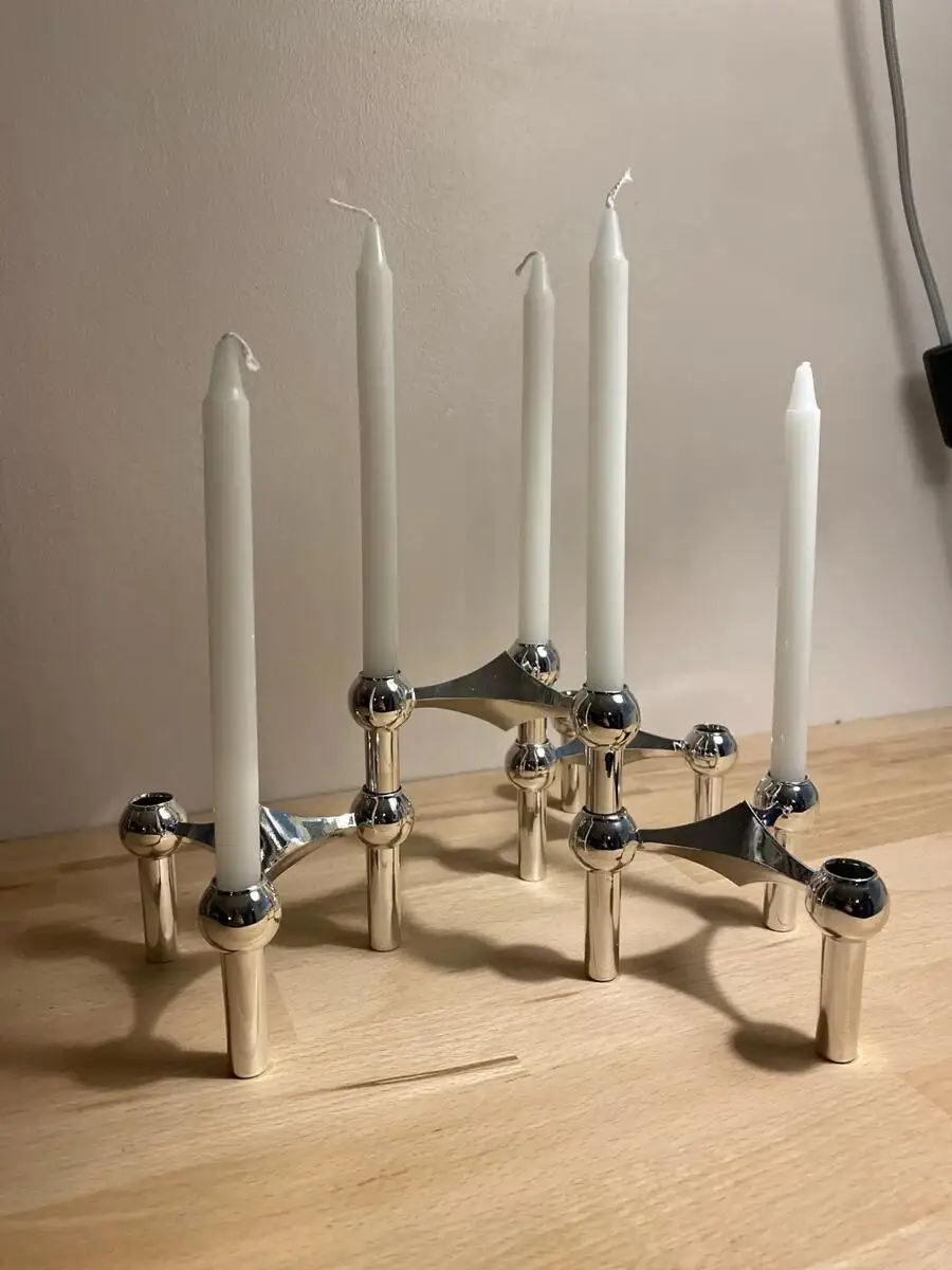 Centerpiece Stick - Castiçal de metal, estrutura molecular nórdica,