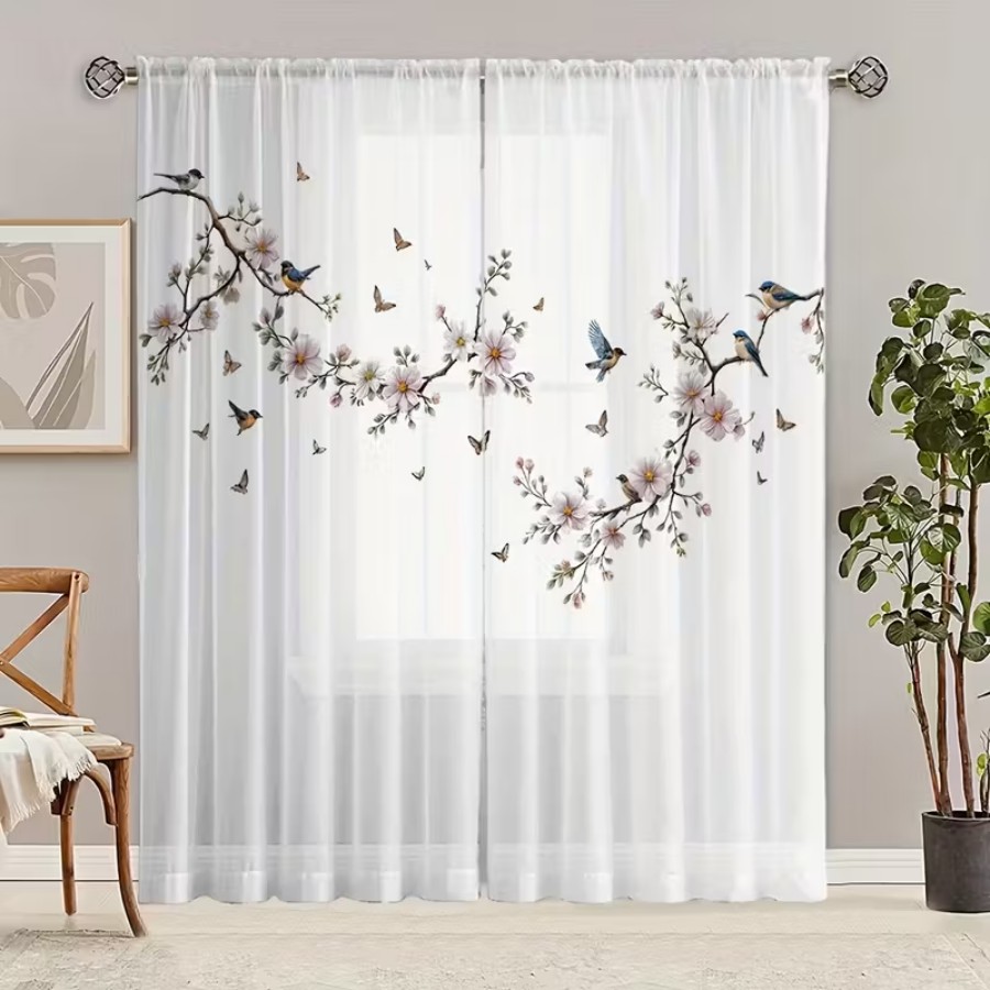 2PCS Cortina Transparente com  - Flower Wall Panel avaliação e preço