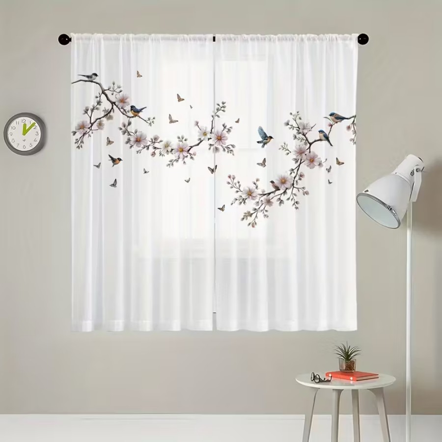2PCS Cortina Transparente com  - Flower Wall Panel avaliação e preço