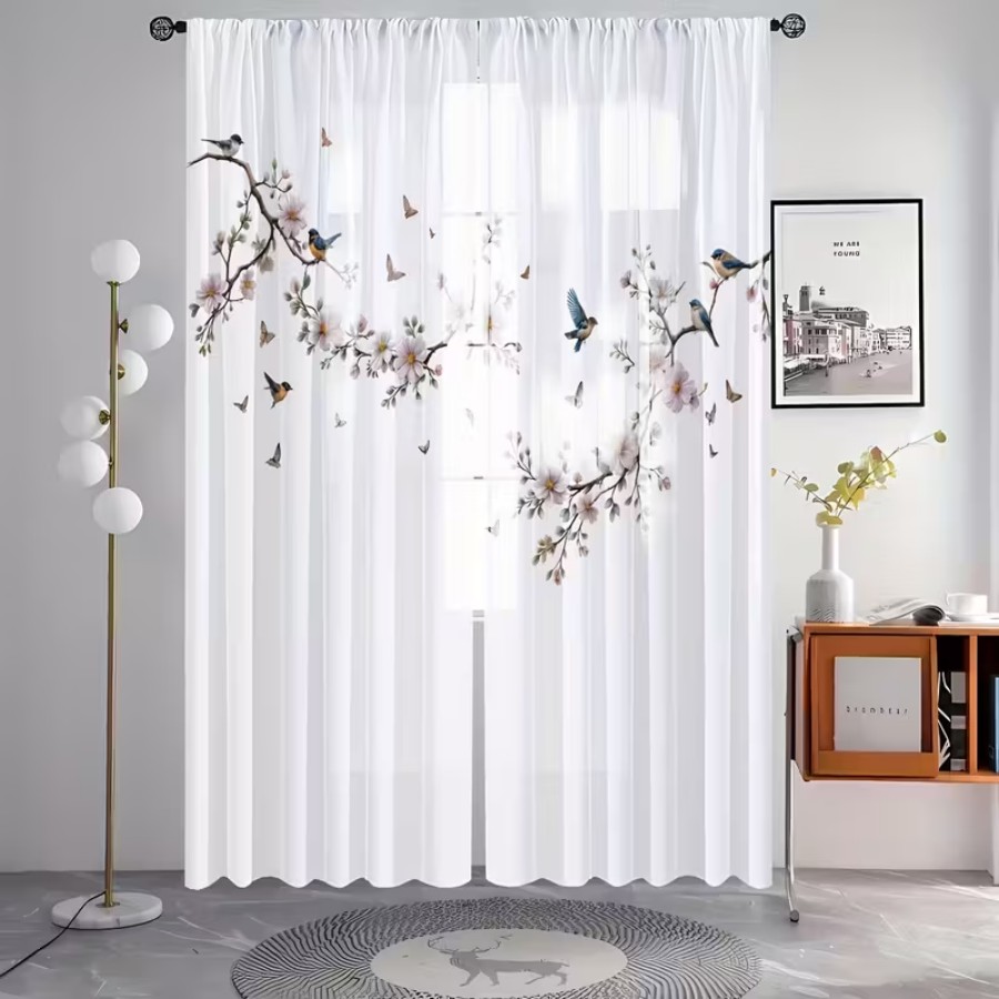 2PCS Cortina Transparente com  - Flower Wall Panel avaliação e preço