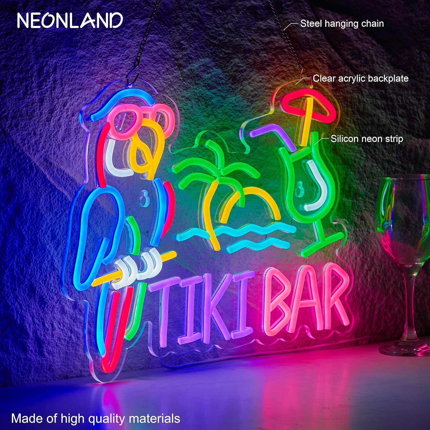 Letreiro Neon Tiki Bar Papagai - Neon Sign Party avaliação e preço